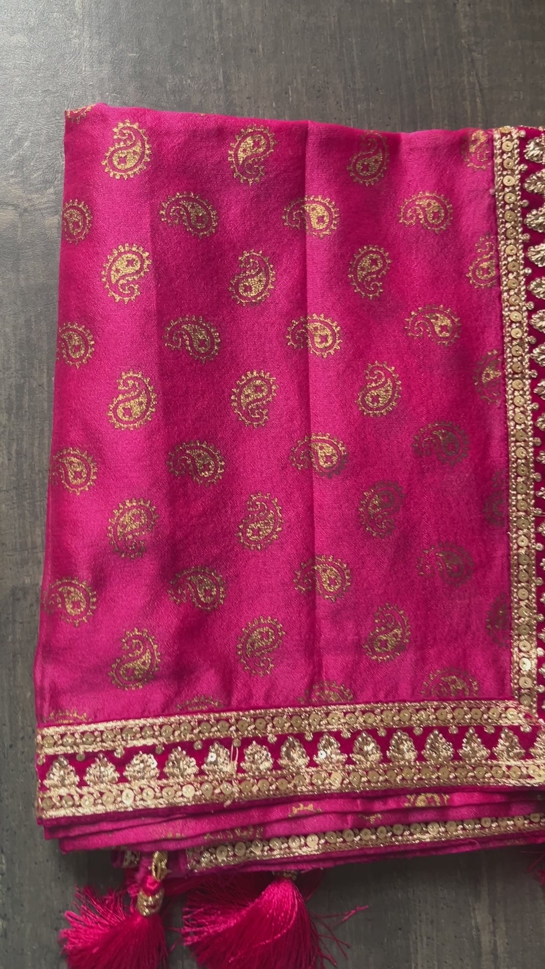 Pink silk golden motif with handcrafted border Stole For unisex male and female