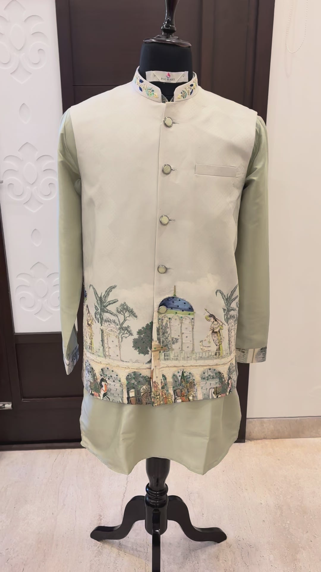 Handwork Nehru Jacket with kurta pyjama set For Men | Modi Jacket 3 piece set | Indian wedding wear outfits | waistcoat | kurta pant with jacket