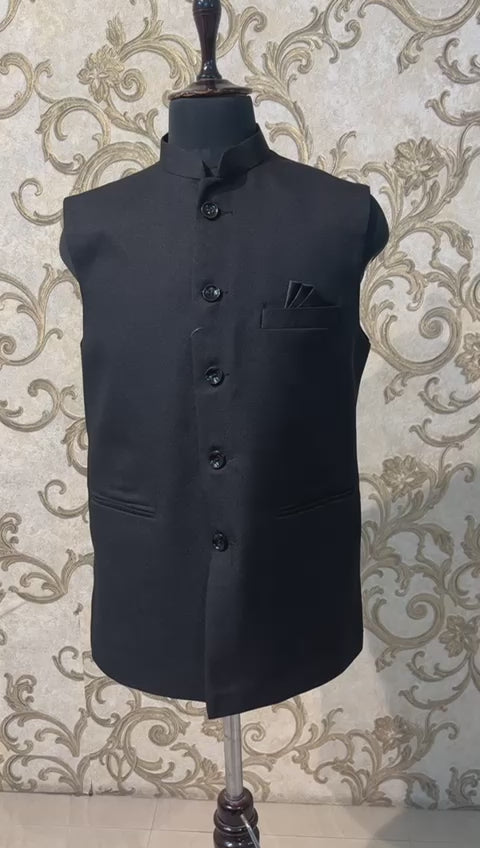 Plain Black Nehru Jacket For Men