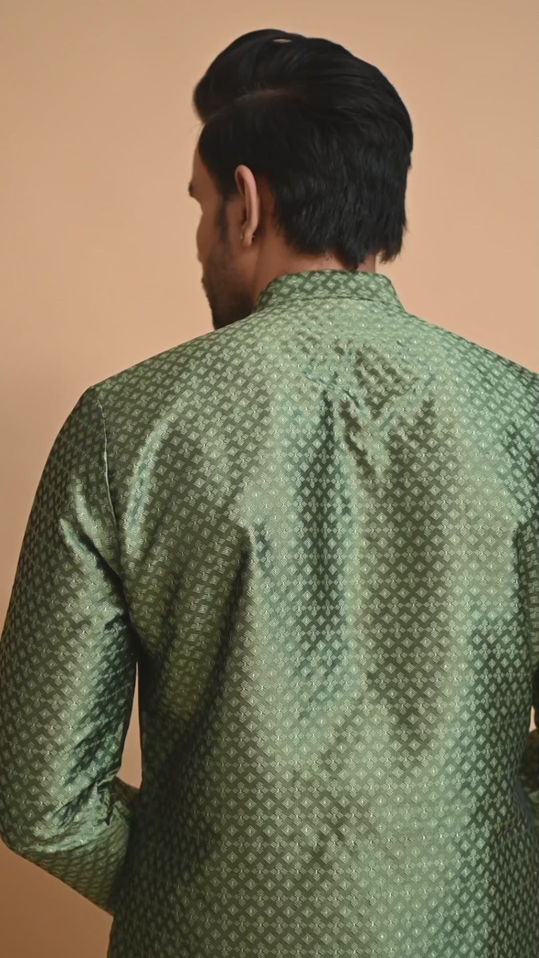 Mens Green Jacquard Silk kurta pyjama  Indian party suit kurta men