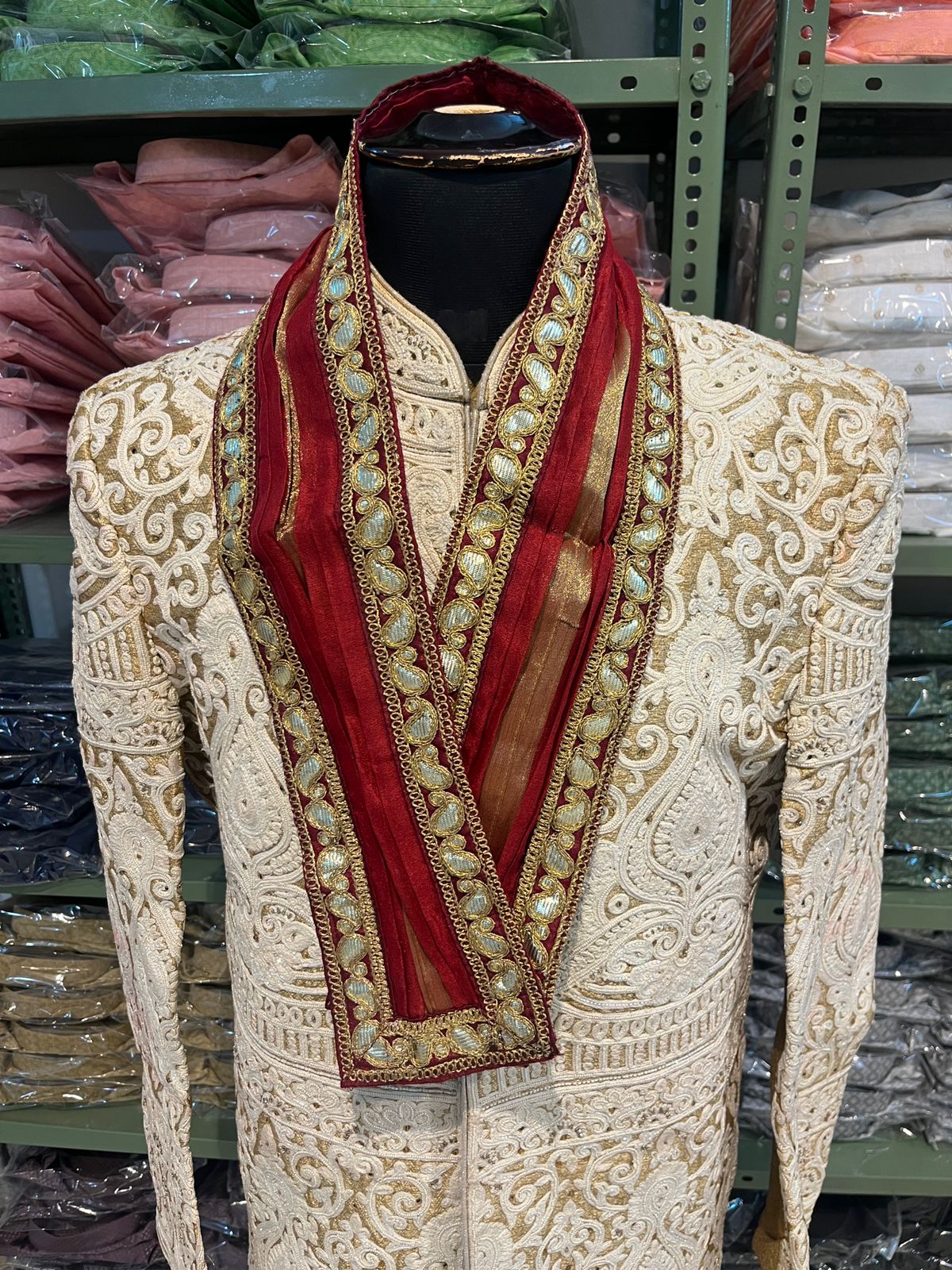 Red Handwork Stole for wedding