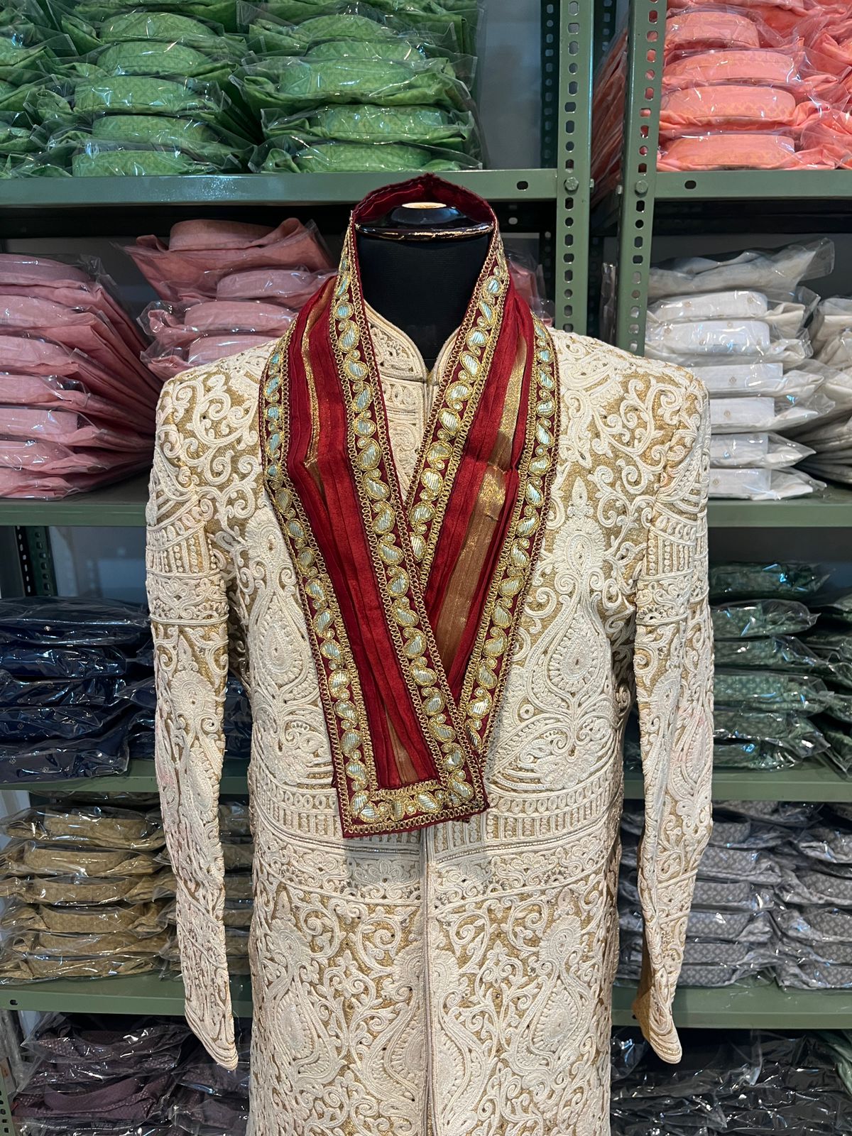 Red Handwork Stole for wedding