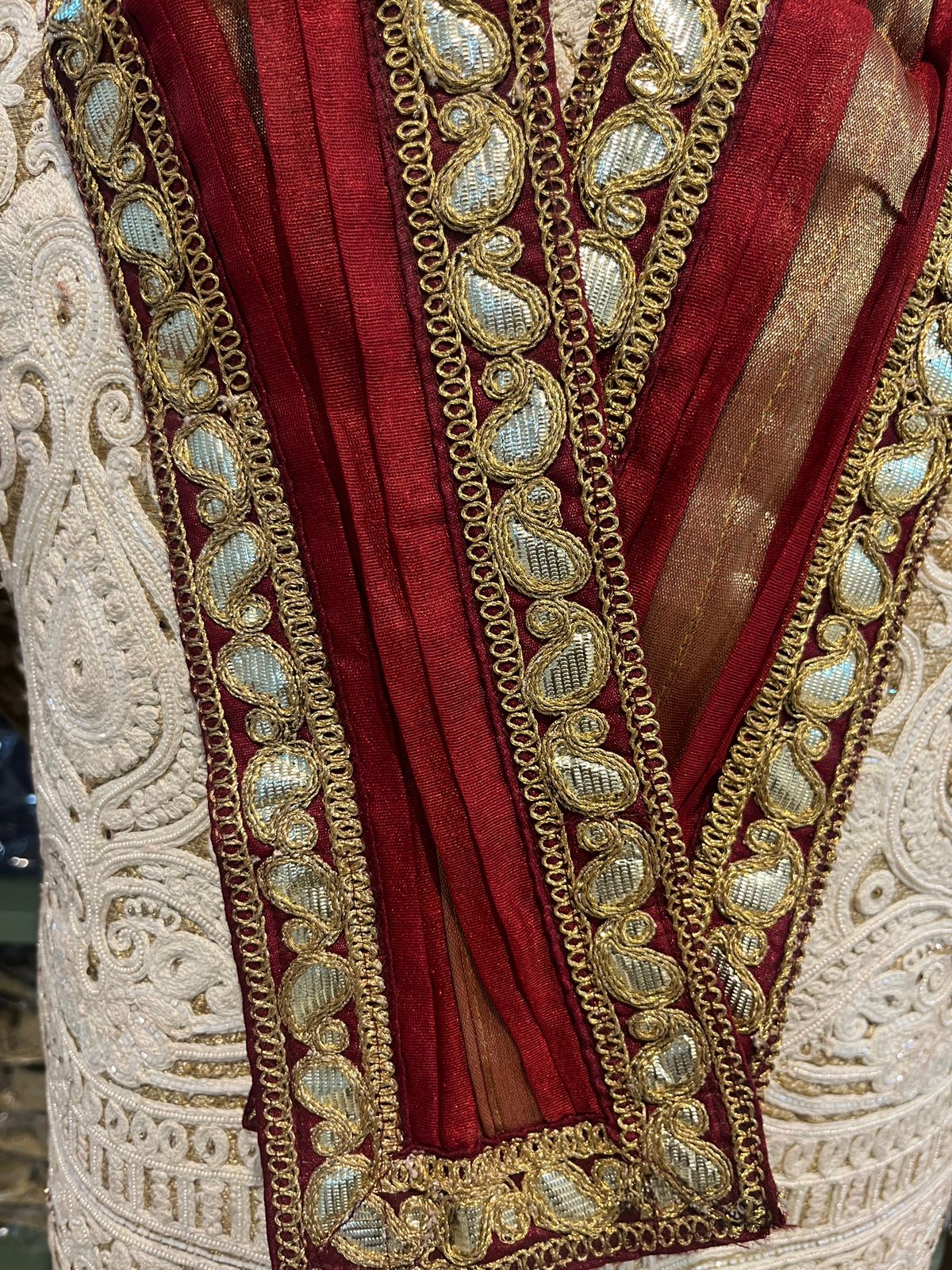 Red Handwork Stole for wedding