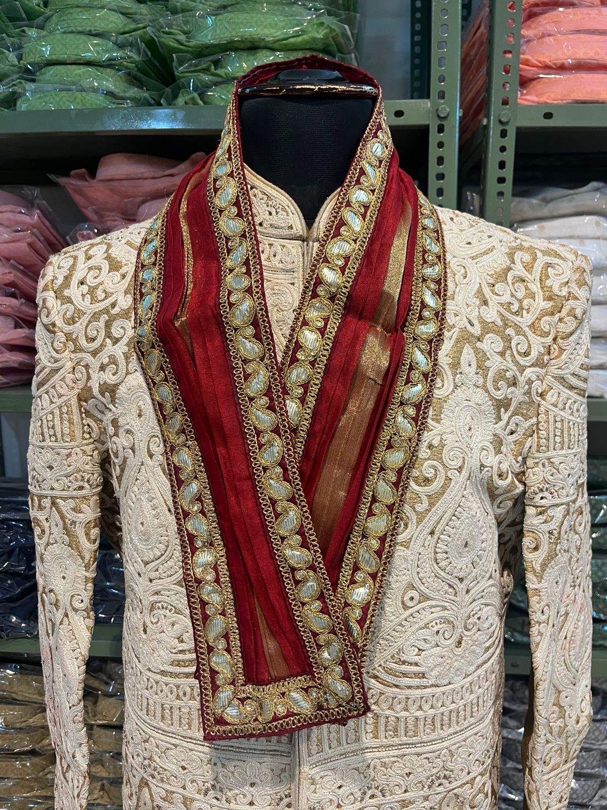 Red Handwork Stole for wedding