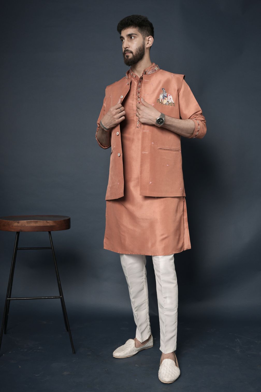 Handwork Nehru Jacket with kurta pyjama set For Men | Modi Jacket 3 piece set | Indian wedding wear outfits | waistcoat | kurta pant with jacket