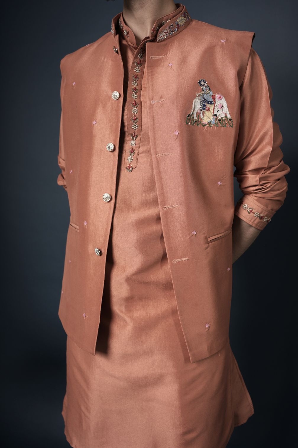 Handwork Nehru Jacket with kurta pyjama set For Men | Modi Jacket 3 piece set | Indian wedding wear outfits | waistcoat | kurta pant with jacket