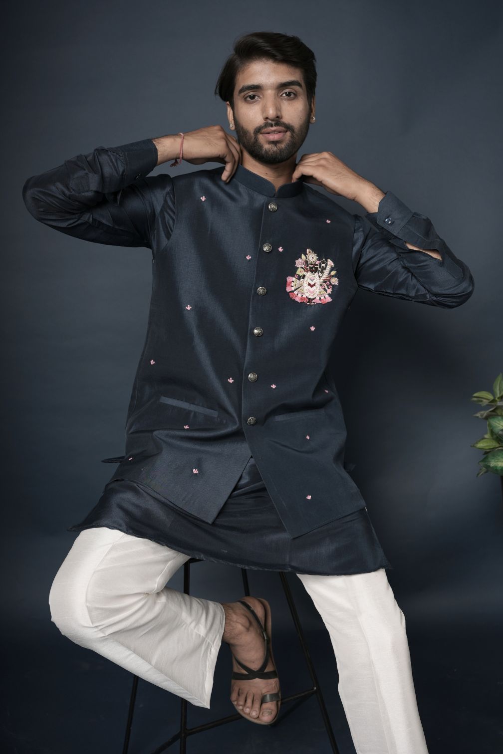 Handwork Nehru Jacket with kurta pyjama set For Men | Modi Jacket 3 piece set | Indian wedding wear outfits | waistcoat | kurta pant with jacket
