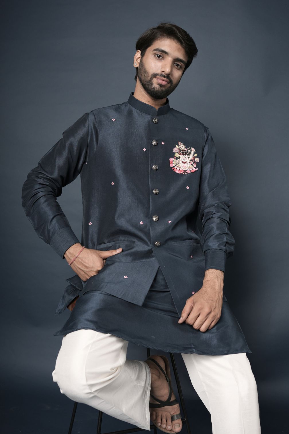 Handwork Nehru Jacket with kurta pyjama set For Men | Modi Jacket 3 piece set | Indian wedding wear outfits | waistcoat | kurta pant with jacket