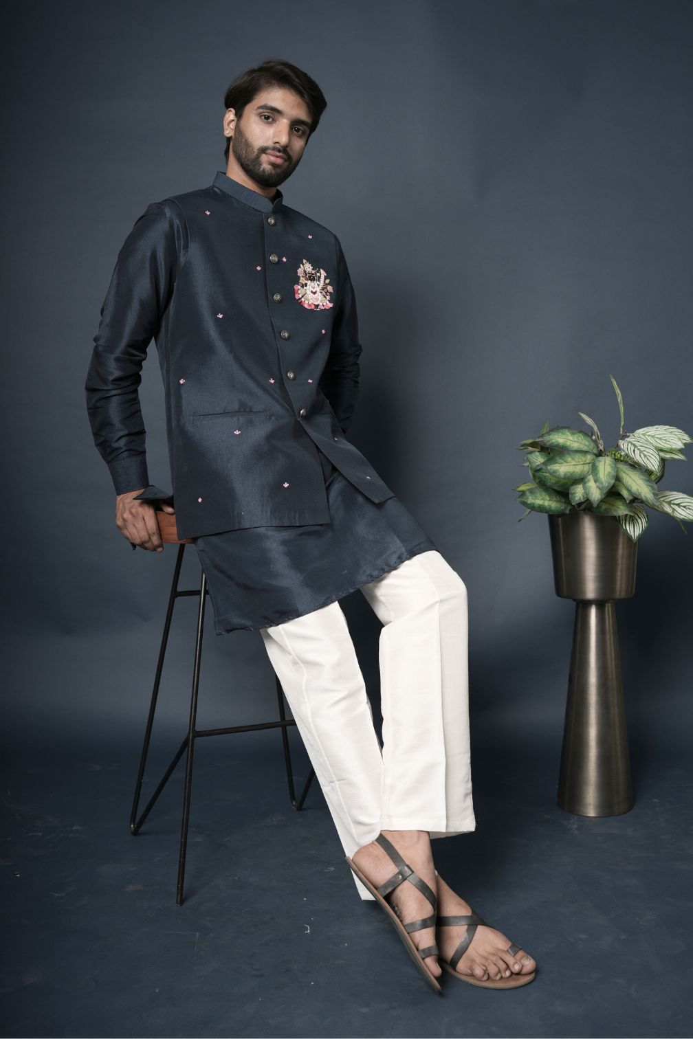 Handwork Nehru Jacket with kurta pyjama set For Men | Modi Jacket 3 piece set | Indian wedding wear outfits | waistcoat | kurta pant with jacket
